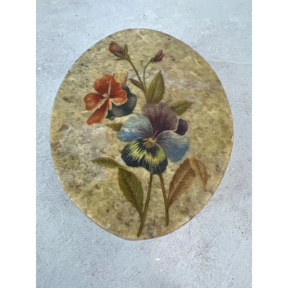 Vintage Marble‎ Floral Trinket Jewelry Coin Box with Lid
